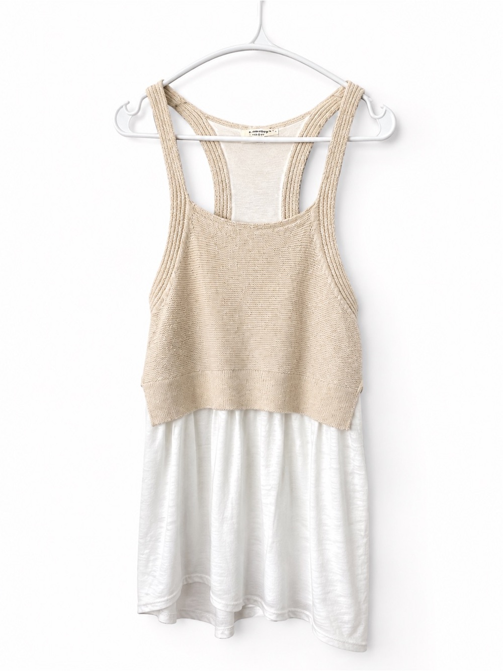 Anthropologie Beige Knit Racerback Layered Tank with White Underlay